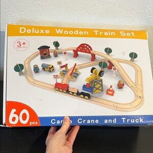 Wooden Train Set with Crane and Truck